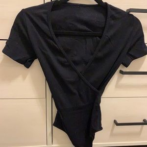 Brandy Melville Ribbed V-Neck Wrap Bodysuit